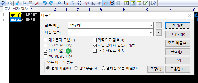 EditPlus 문자열 바꾸기 정규식-행의 시작(^)